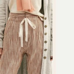 Free People Caraway Light At Sunrise Striped Linen Belt Crop Pants Size 12